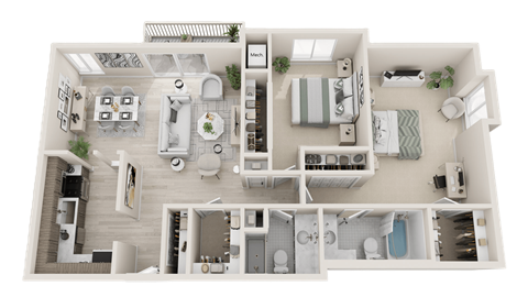 Floor plan for 2 beds, 2 baths, 1200 sqft